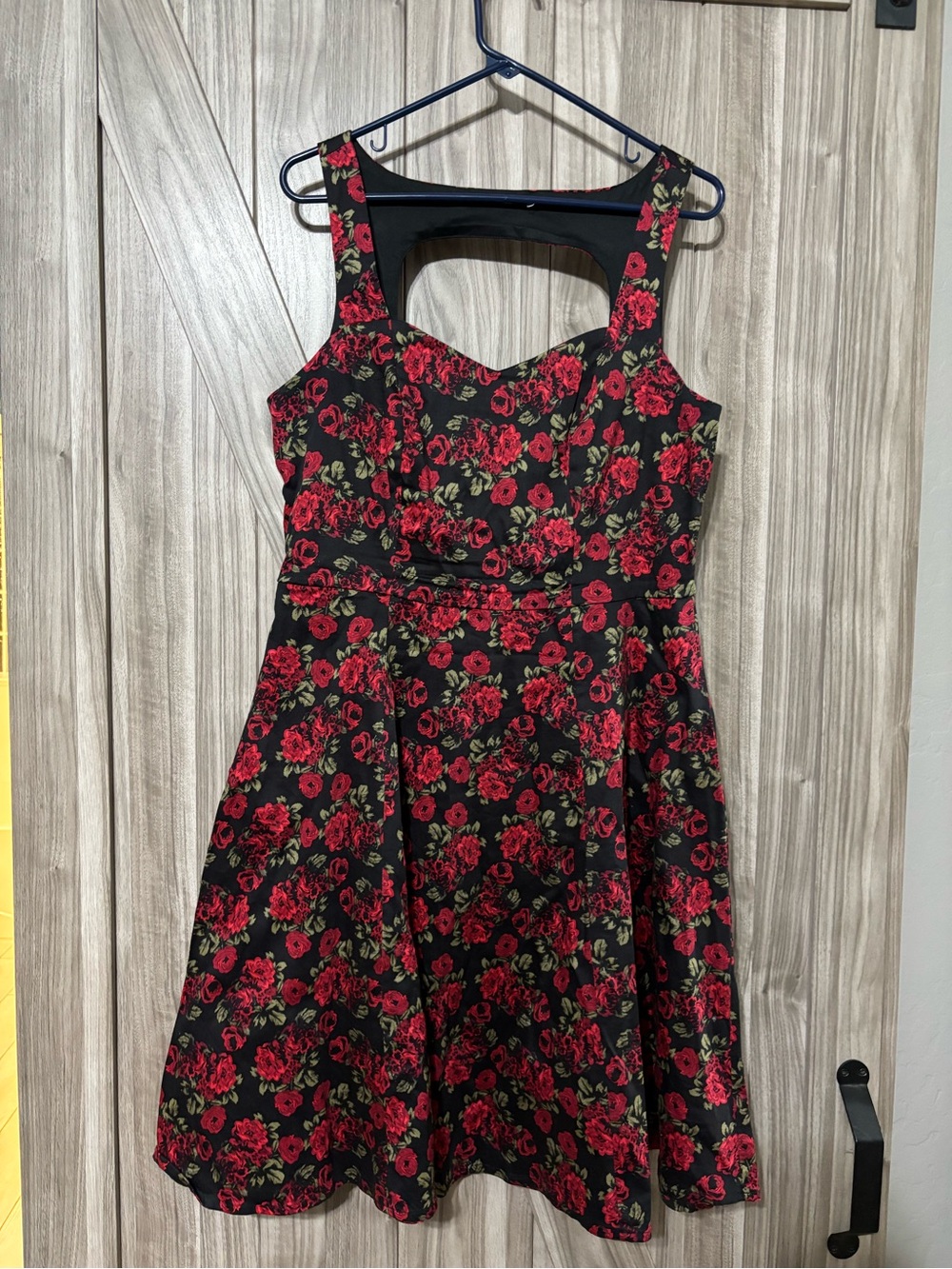Torrid Black Floral Fit-and-Flare Dress with Red Roses - Picture 6 of 7